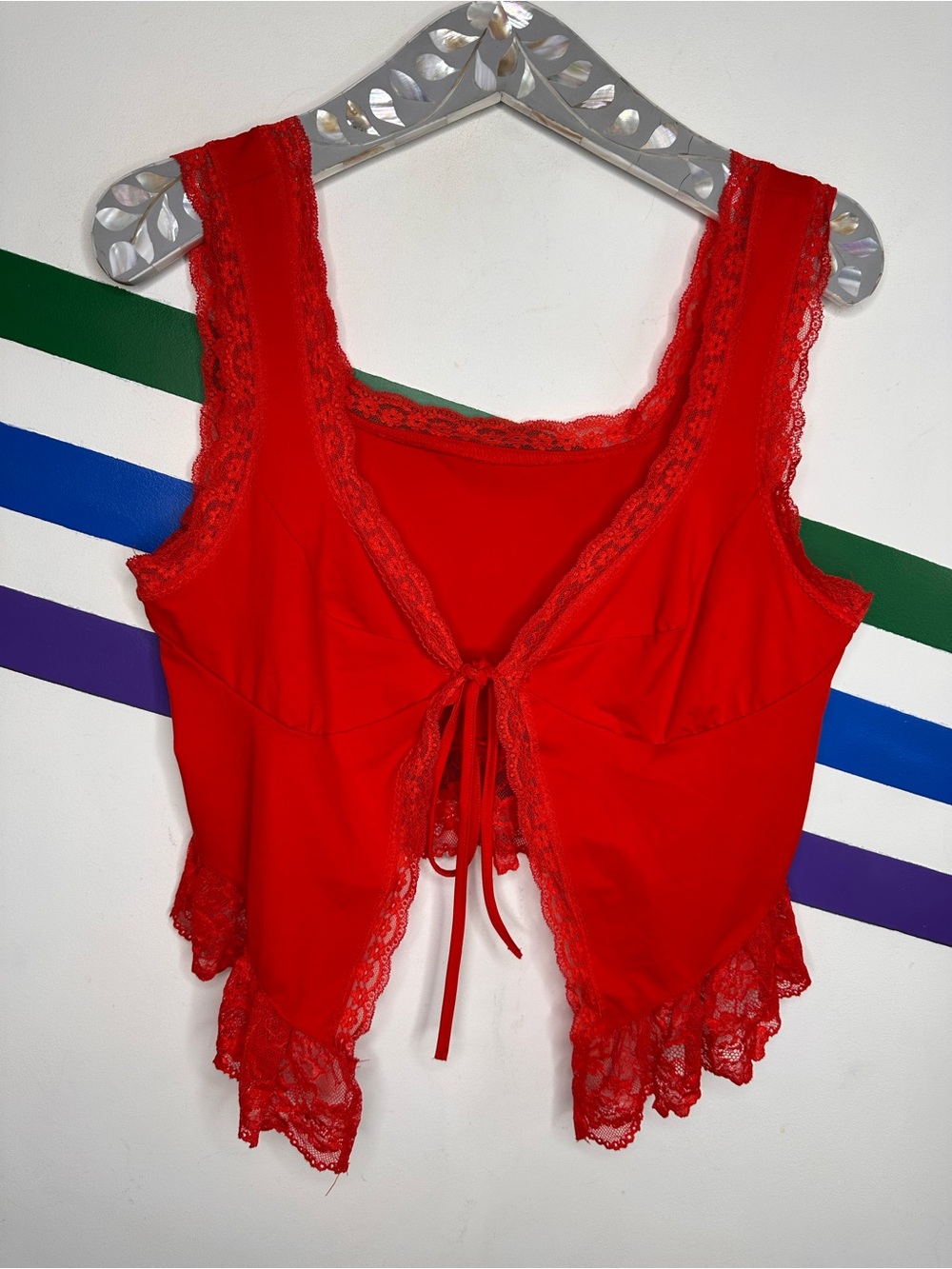 SHEIN curve red lace tie front crop top size 1XL